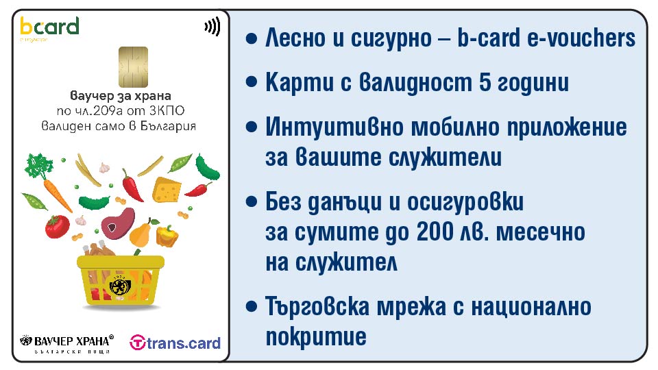 "БЪЛГАРСКИ ПОЩИ" ЕАД ПОЛУЧИ РАЗРЕШЕНИЕ ЗА ИЗДАВАНЕ НА ВАУЧЕРИ ЗА ХРАНА НА ЕЛЕКТРОНЕН НОСИТЕЛ